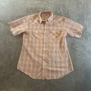 Vintage Tem Tex Western Plaid Snap Button Short Sleeve Shirt Mens Size 17 Tall